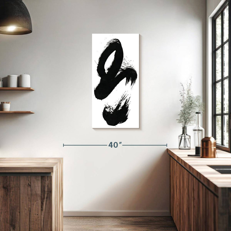 Coup de pinceau tourbillonnant noir, H 36 po x l 18 po