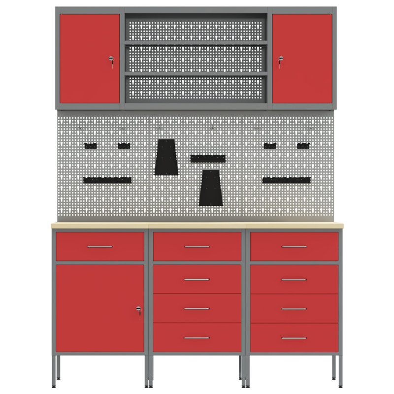 Set Of 5 Steel Large Height-Adjustable, Red