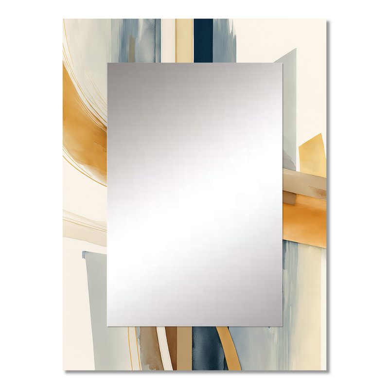 «Modern» bleu et or abstrait I - miroir mural transitionnel, miroir décoratif moderne, impression d'art en métal