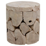 Briar 18-Inch Round Bleached Teak Root Block Style End Table