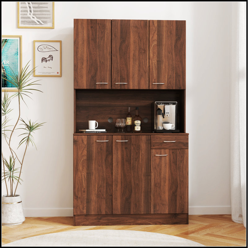 70,87 pouces de hauteur garde-robe et armoire de cuisine avec 6 portes, 1 tablette ouverte et 1 tiroir pour des solutions de rangement polyvalentes