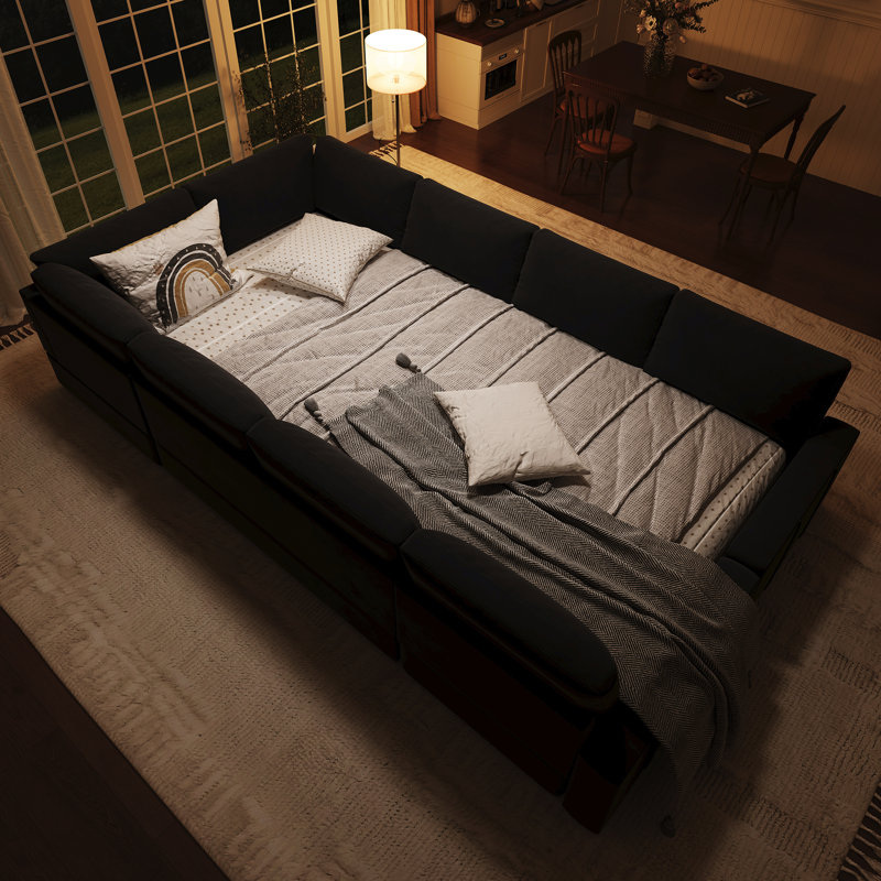 Canapé modulaire en U Seybert, H 36 po x l 110,2 po x P 83,4 po, Velours noir