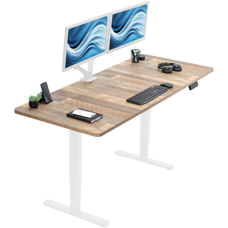 Electric 71" x 30" Stand Up Desk Workstation, 2B7B Series, Reclaimed Wood/White, 25.4'' H x 71'' W x 30'' D