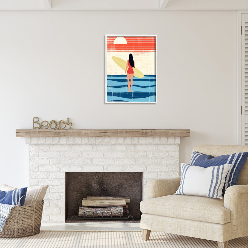 Bb-387-Abstraction de surfeuse rustique encadrée sur bois, Giclée encadrée blanc bord de mer, H 30 po x l 24 po x P 1,5 po