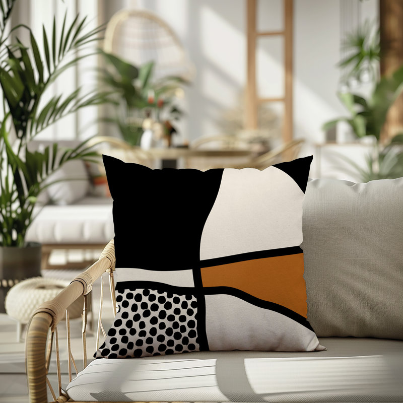 Oreiller carré réversible intérieur / extérieur Vie Abstract, H 17 po x l 17 po, Orange brûlé