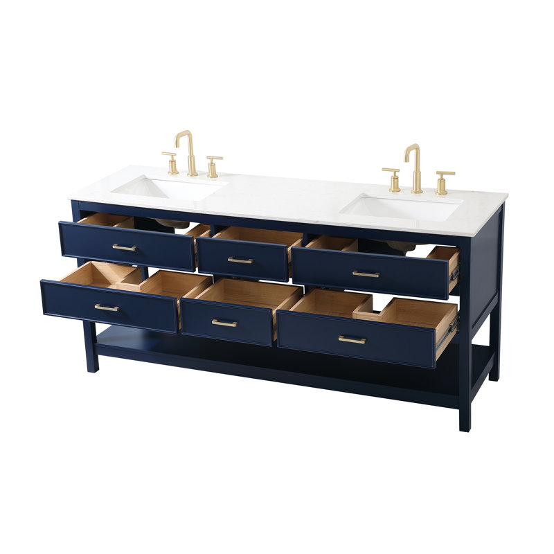 Sinclaire 72'' Double Bathroom Vanity with Engineered Marble Top, Blue
