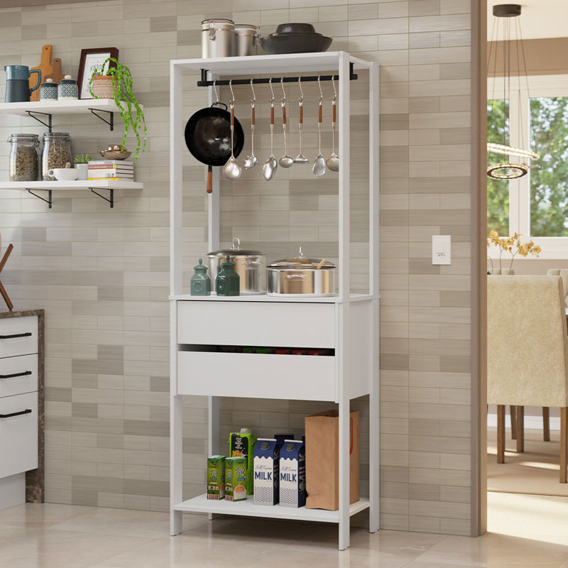 Support de rangement pour garde-manger avec 2 tiroirs et espace de rangement polyvalent L 27 po Madesa, Blanc