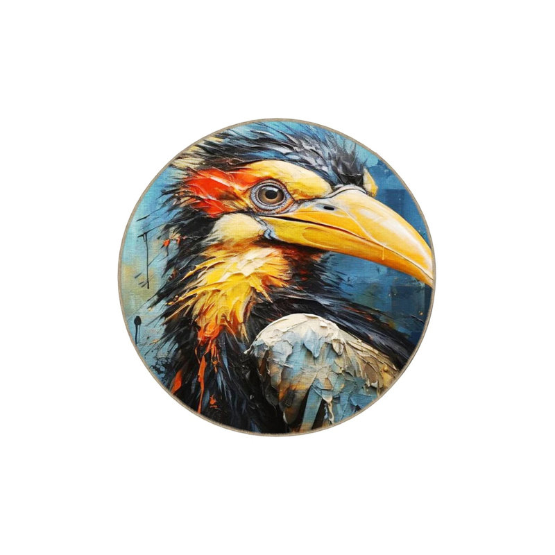 Multicolored Surrealist Design Abstract Hornbill Bird Pattern Modern Decorative Carpet, Runner 2'6" x 6'7"
