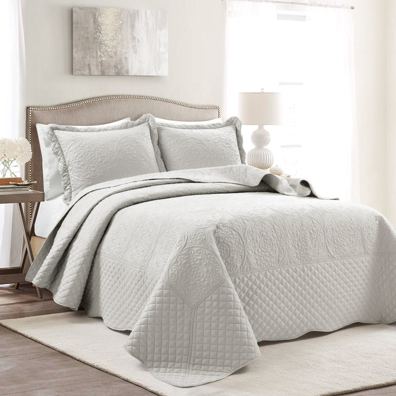 Truxton Light Gray Microfiber 3 Piece Bedspread Set, King Bedspread + 2 Standard Shams