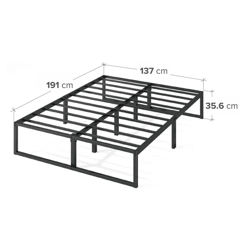 Corbe Modern Metal Bed Frame with Heavy Duty Steel Slat Support , Black, Double (4'6)