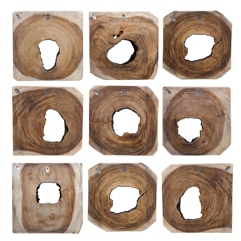 Benito Handmade Solid Suar Wood Abstract Wall Sculpture (Set of 9)