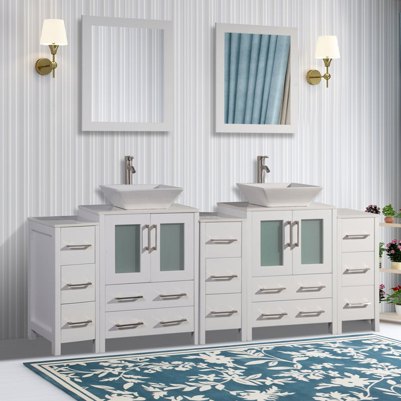  Ensemble de meuble-lavabo double 84 "avec miroir 84", Blanc