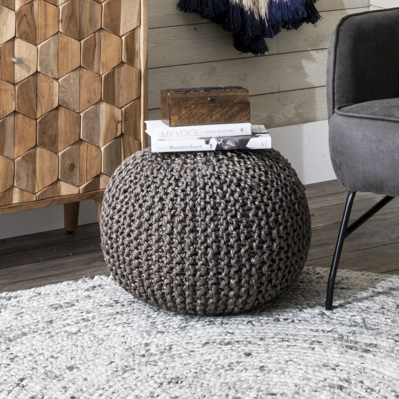 Tuzluca Upholstered Pouf, Dark Gray Jute