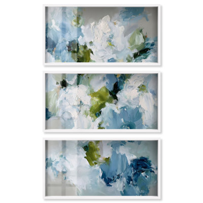 Ensemble d'art abstrait côtier Liptak III Imprimé Shadowbox par Art Remedy, cadre blanc, 40 x 20