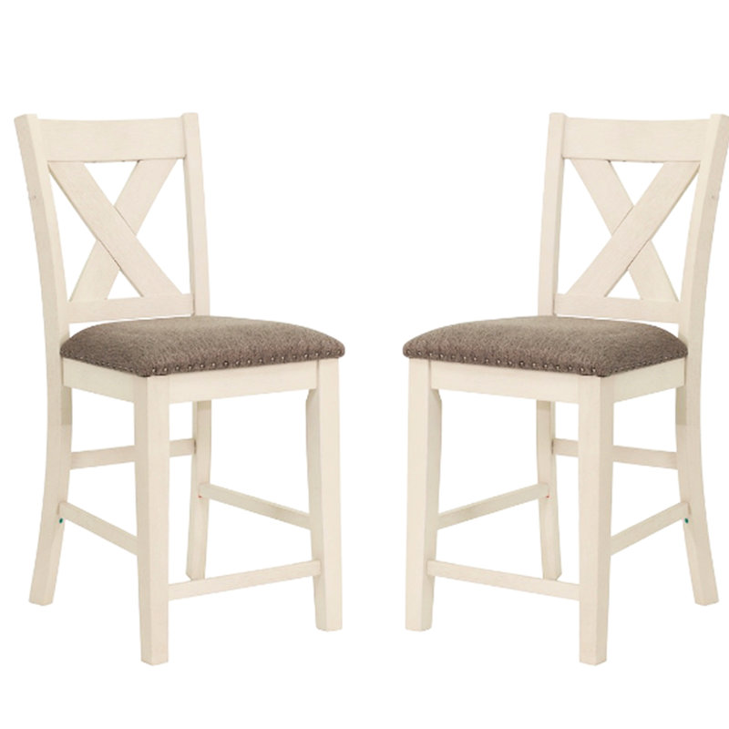 Ensemble 2 pièces de chaises de comptoir à dossier - salle à manger moderne et élégante en polyfibre de mousse de bois d'hévéa blanche et grise avec abat-jour