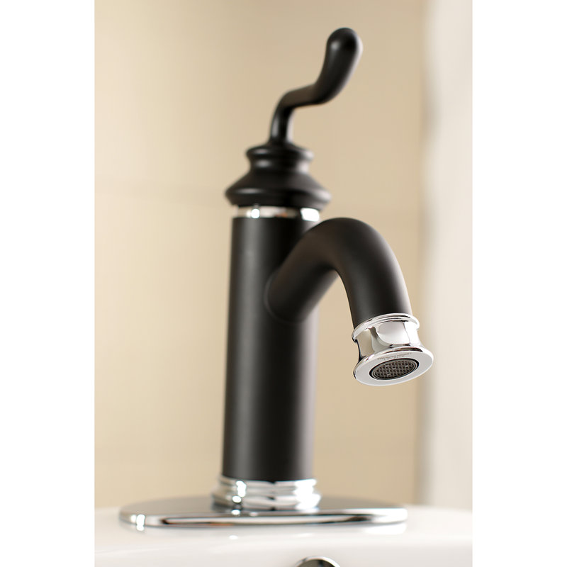 Robinet de salle de bain 1 poignée à fixation sur le comptoir à poignée simple Kingston Brass Royale, Noir mat / Chrome poli