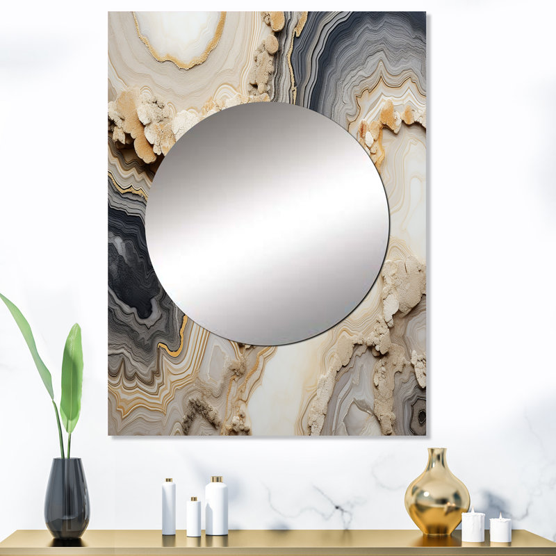 Zanyiah gris et orange minimalisme Stone Geode - miroir décoratif en pierre, miroir mural traditionnel, impression sur métal