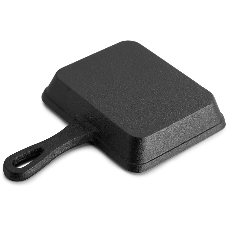 MegaChef 4 Piece Mini Cast Iron Square Pan with Wood Tray