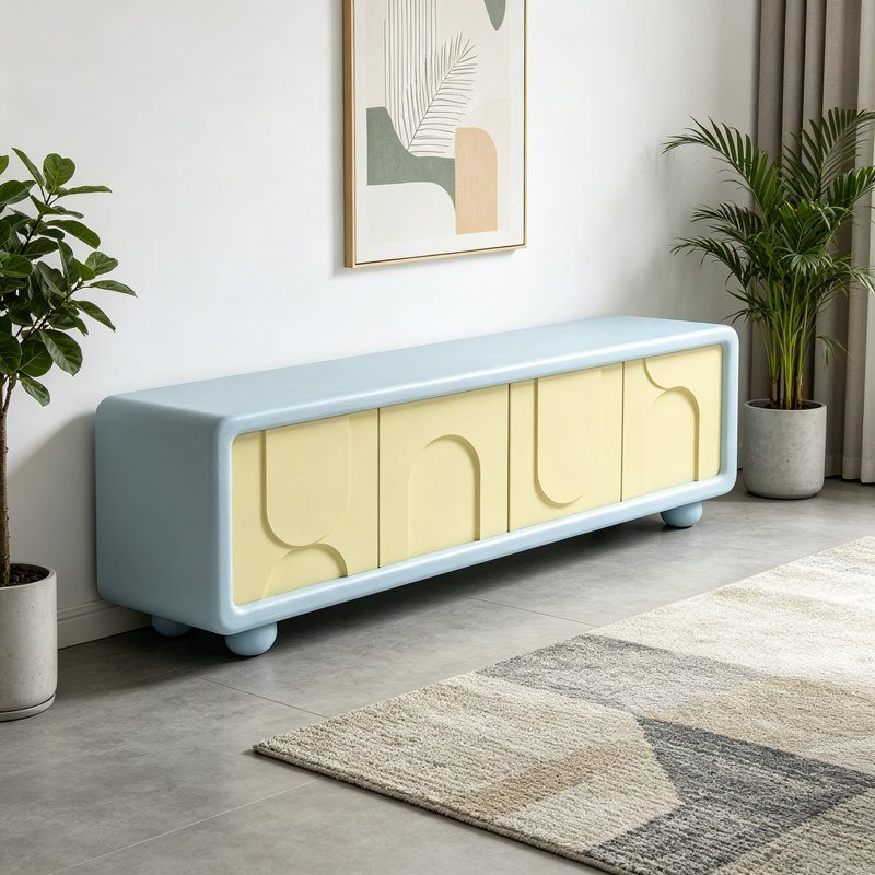 Meuble télé simple de style crème, Jaune / Bleu