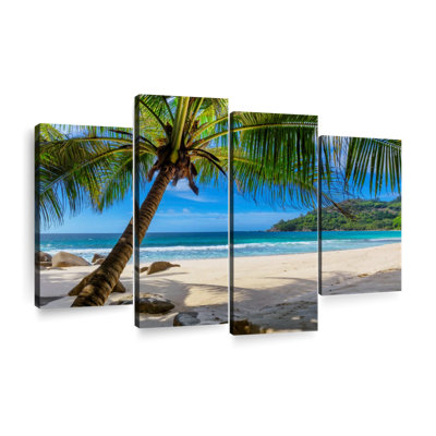 Palmier sur une plage de sable, ensemble de 4 reproductions d'art sur toiles murales
