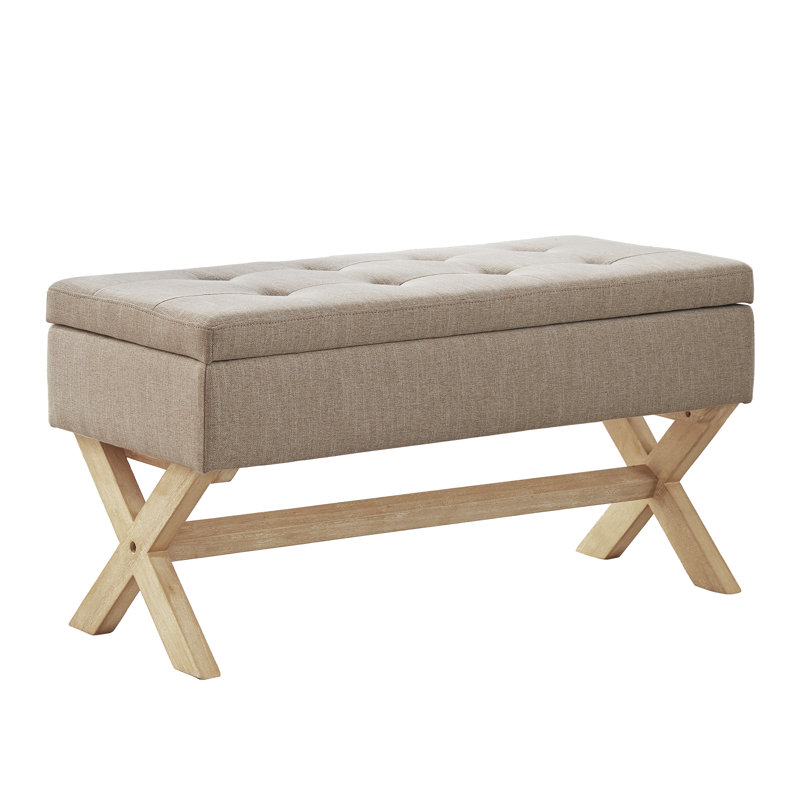 Mykyla Upholstered Flip Top Tufted Storage Bench, Brown