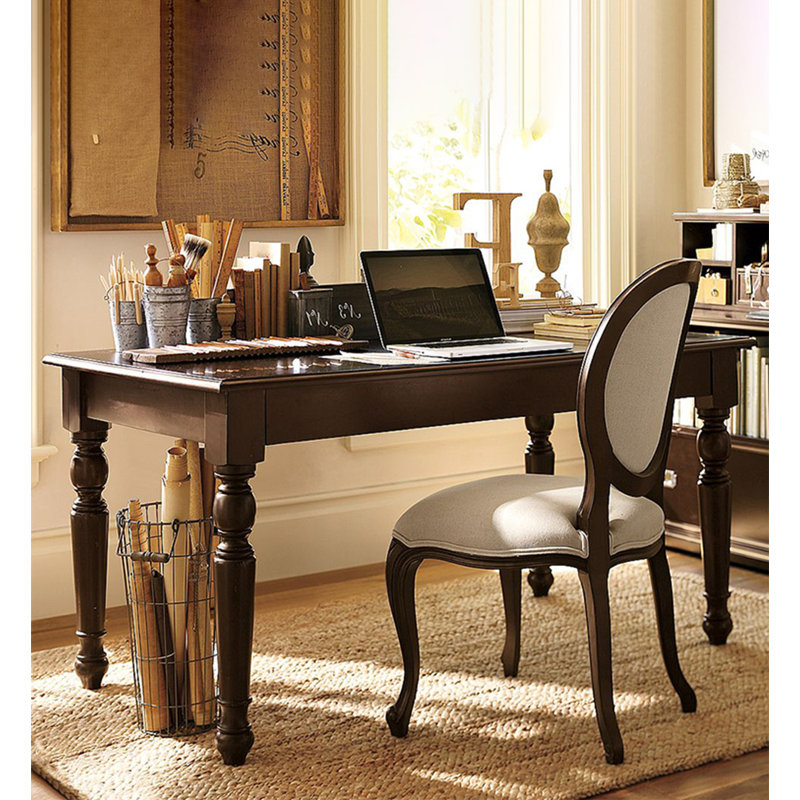 Traditional Wood Writing Desk with Turned Legs, 30.3" H x 47.2" W x 23.6" D