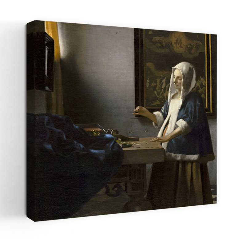 Woman Holding A Balance Classic Contemporary Wall Art Print by Johannes Vermeer - Wrapped Canvas Print