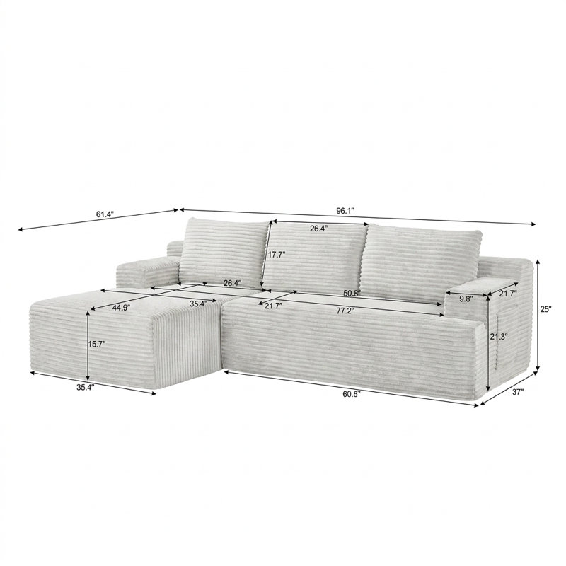 Canapé d'angle en forme de L Cloud Couch avec assise profonde et confort moelleux, aucun assemblage requis, Vert