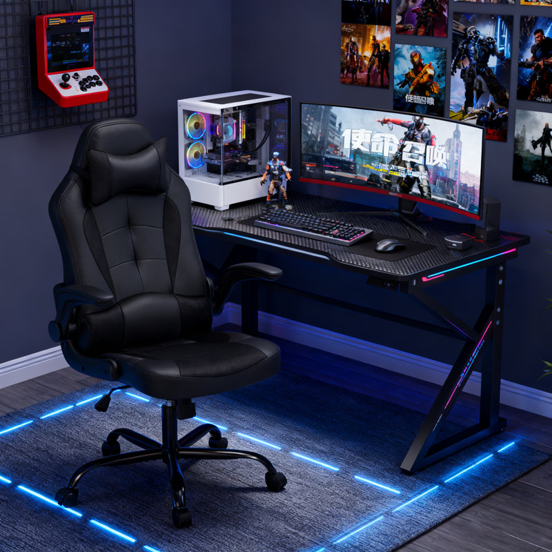 Dkelincs Gaming Chair Computer Chair With Lumbar Support And Flip-up Arms,headrest For Teen, Black, Black