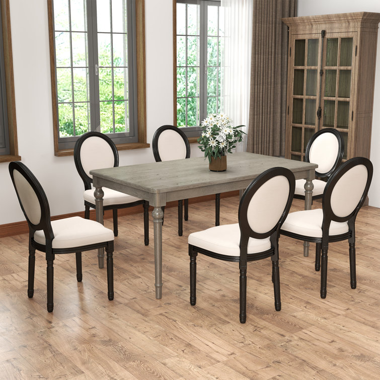 Mid Century Dining Table Set, Rectangular Dining Table With Solid Wood Legs And Upholstered King Louis Back Dining Chairs For Kitchen/Dining Room