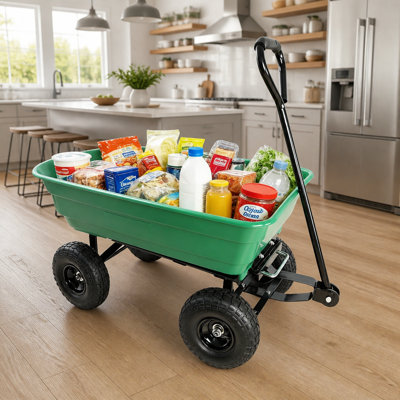 Camion à benne pliable de jardin en poly avec structure en acier, pneus pneumatiques de 10 pouces, capacité de 300 livres et corps de 75 litres