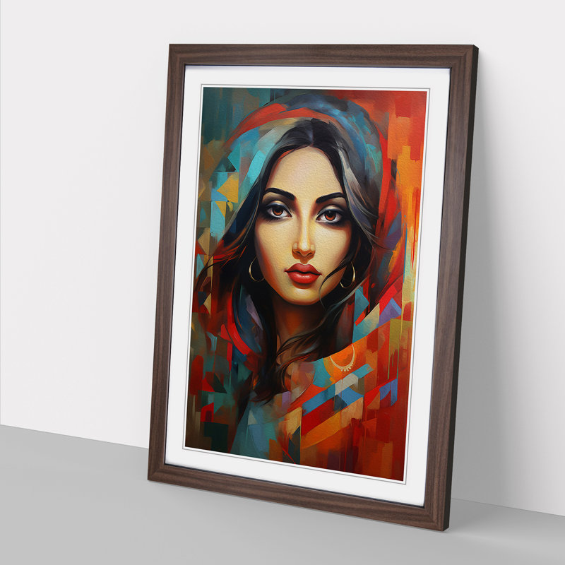 Indian Woman Expressionism - Framed Print, Walnut, 46cm H x 34cm W x 2cm D