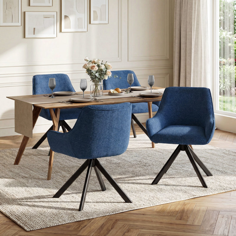 Gefjun 46 cm H Low Back Armchair, Set of 4, Navy Chenille