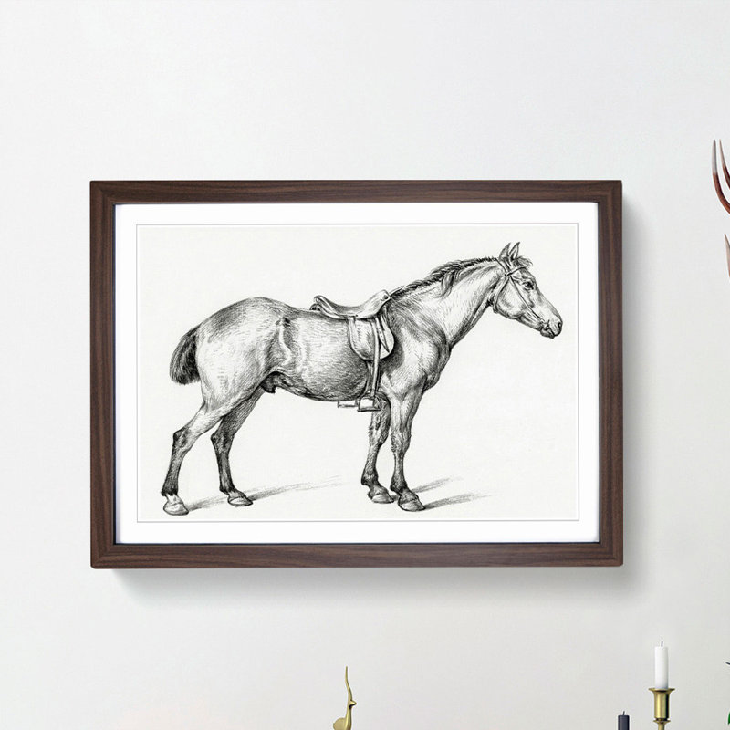 Horse with a Saddle by Jean Bernard - Picture Frame Drawing Print on MDF, 36cm H x 48cm W x 2cm D, Walnut Framed