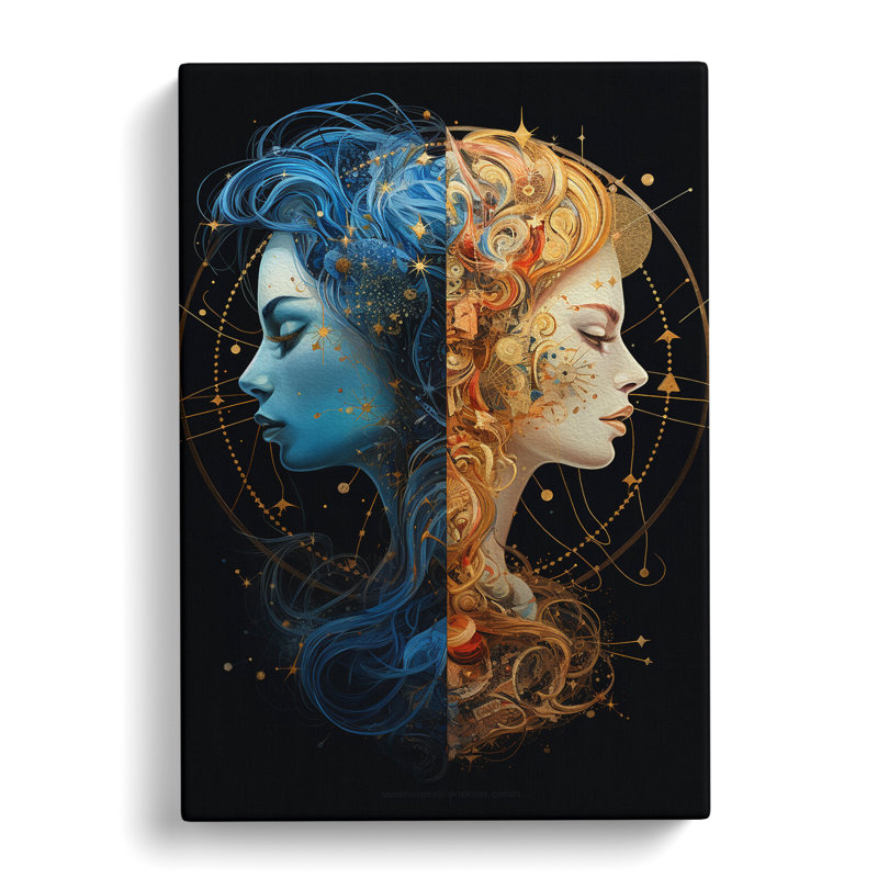 Gemini Zodiac Modern No.2 - Wrapped Canvas, 50cm H x 35cm W x 3cm D