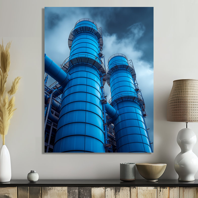 Silo bleu et gris avec centrale électrique Oasis Power Plant, Métal métal, H 16 po x l 32 po