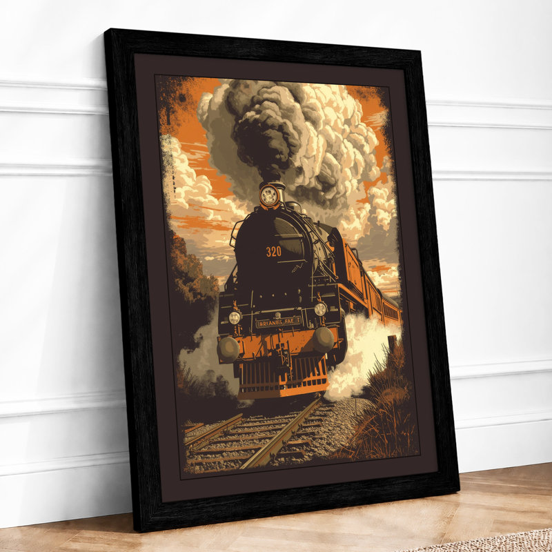 Steam Locomotive 382 Retro - Framed Print, A4 - 29.7 x 21.0 cm, Black