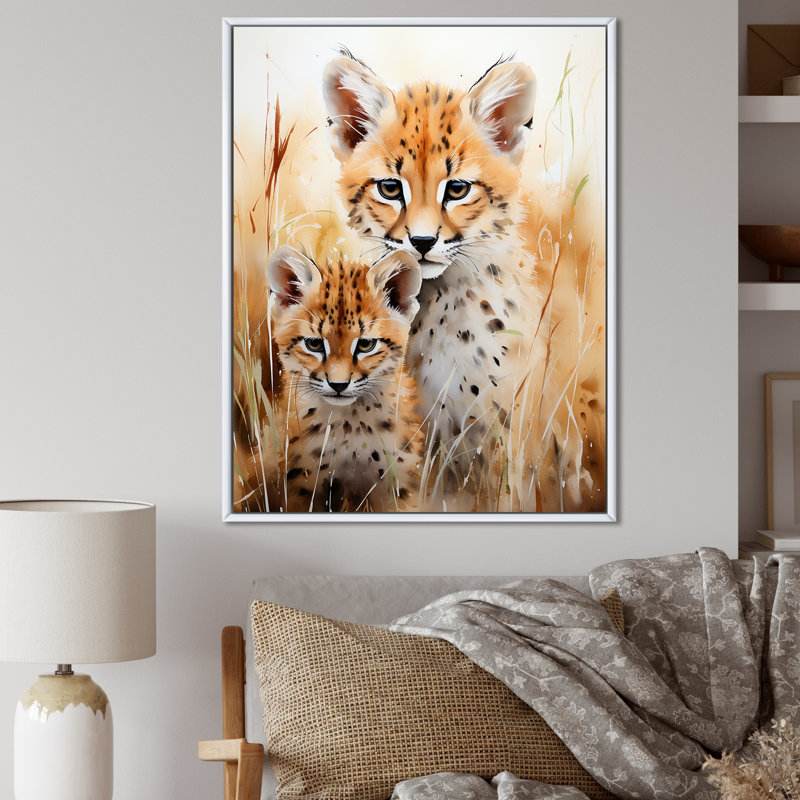 Portrait de prairie tranquille de guépard - Art mural animal léopard / guépard, Cadre flottant blanc