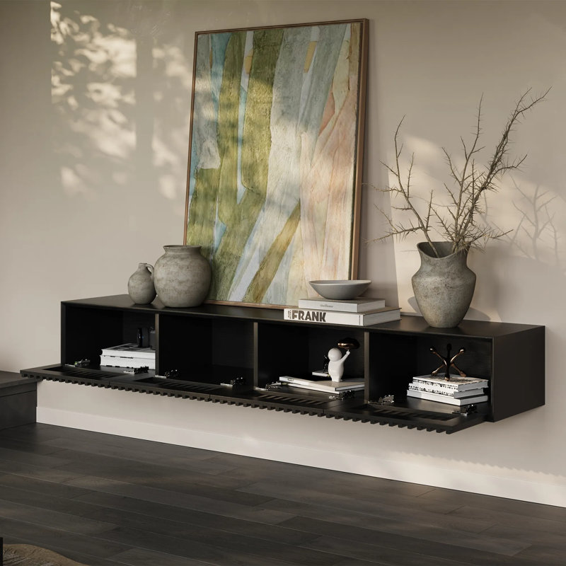 Modern Floating TV Stand, Fully-Assembled, Black, 11.02"H x 78.74"W x 15.75"D 