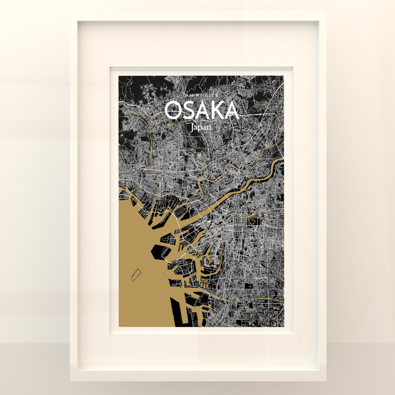 Osaka City Map In Luxe - No Frame Print, 27.6cm H x 19.7cm W x 0.05cm D