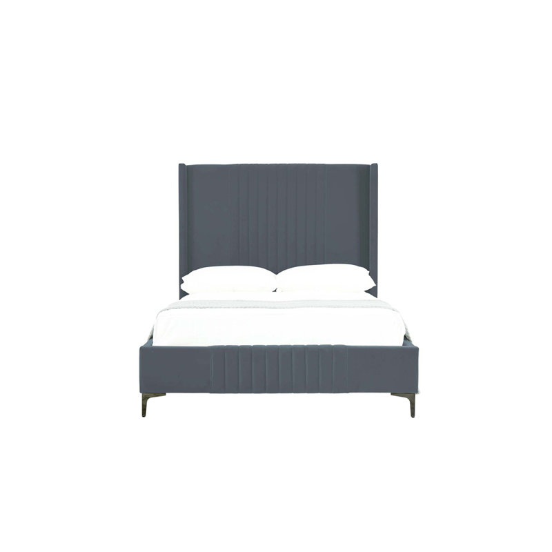 Grand lit tapissier Promenade Mid-Century, Grand, Gris