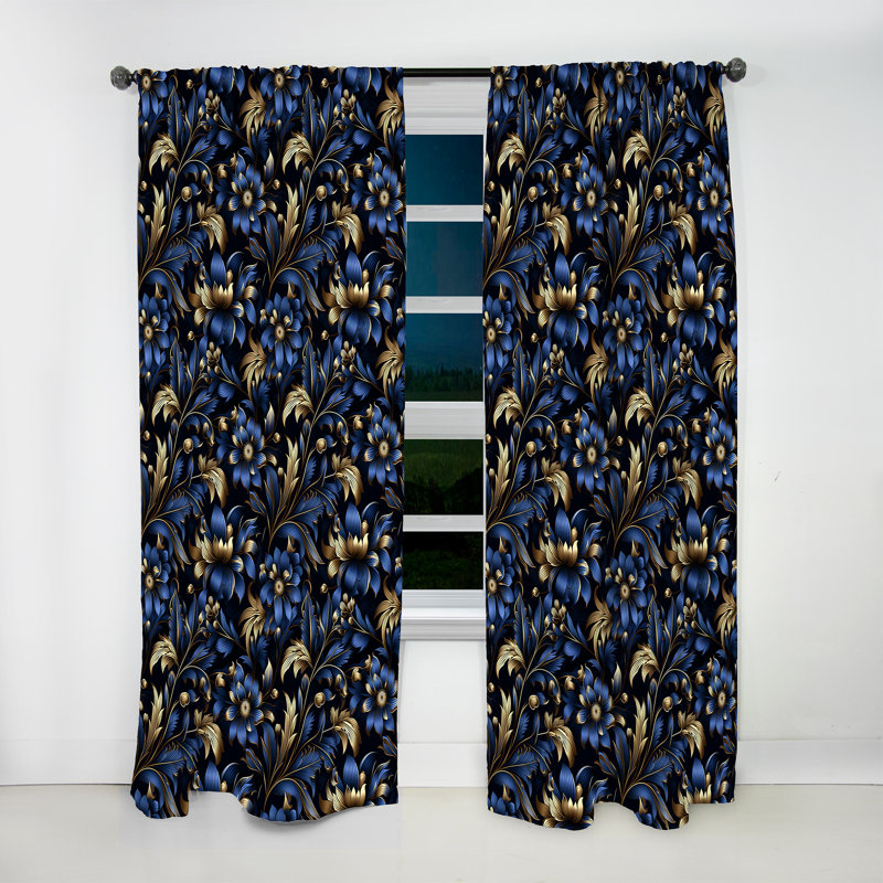 Or et bleu Luxury Damask Serenade II - Rideau damassé - Rideau obscurcissant - 1 panneaux, L 52 po x L 108 po