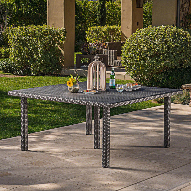 Voline 64" Square Wicker/Rattan Dining Table - Perfect For Outdoor Hosting And Entertaining, Grey
