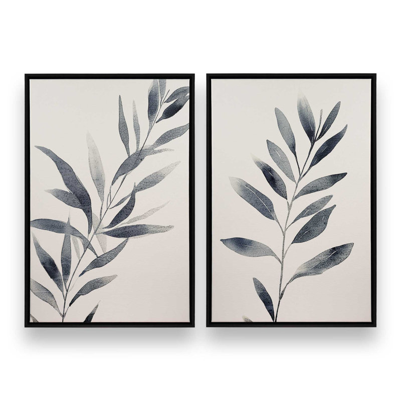 2 - Pièces sur toile, Bleu, Cadre noir satiné, H 50 po x l 34 po