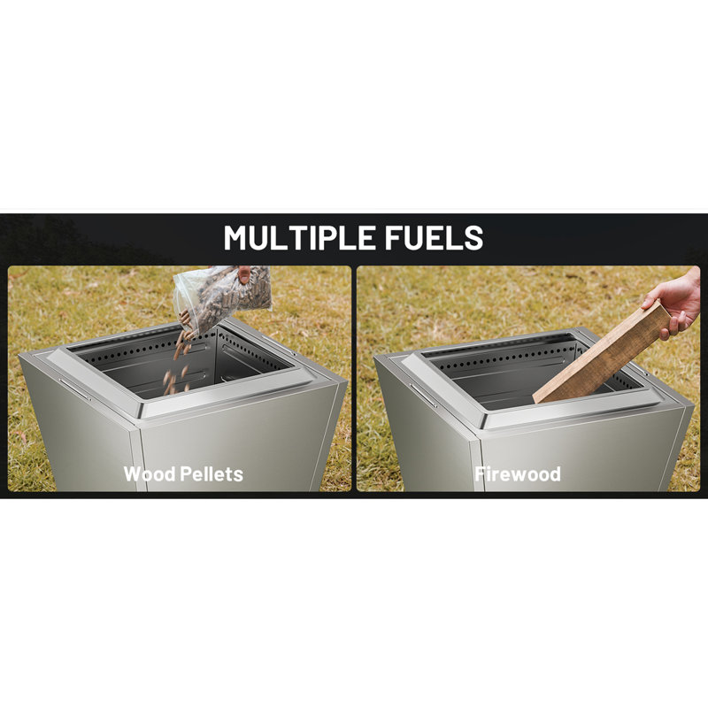 Cyberpit One Pro 25 inch Smokeless Fire Pit, w/Pull-Out Ash Pan, Portable Outdoor Firepits, Carry Handle for Backyard Patio Camping, Stainless Steel