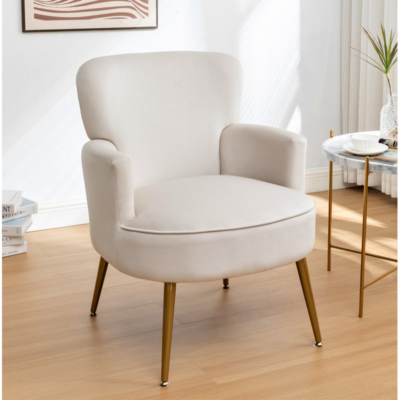 Fauteuil en velours de 25,59 po Anhthu, Velours ivoire