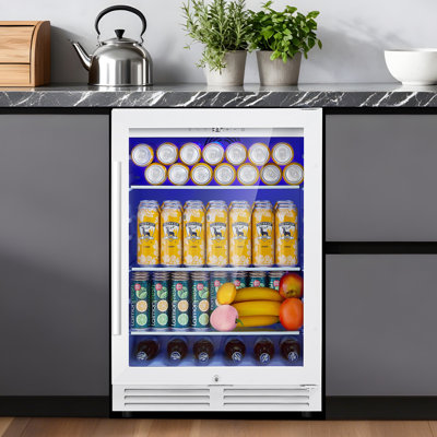 24" Beverage Refrigerator, 200-Can Capacity, Built-In/Freestanding, Glass Shelves, Dual Handle Options, Reversible Door & Safety Lock