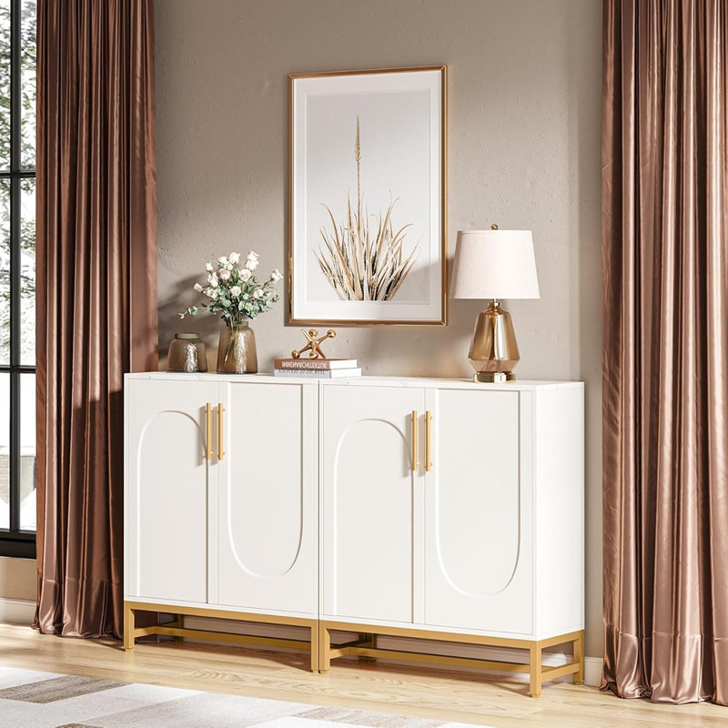 Buffet moderne avec 4 portes et tablettes réglables, blanc