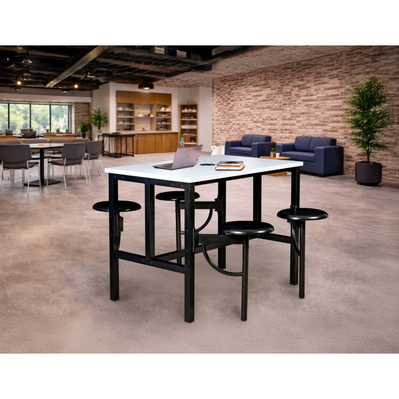 Ensemble de table et de chaises Harriet pour travailler debout à hauteur debout avec 4 tabourets coulissants, plateau effaçable à sec blanc