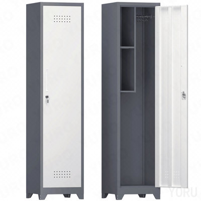 Metal Broom Storage Cabinet, 65" Narrow Broom Cabinet With Hooks, Slim Bathroom Storage Cabinet With Shelves, Heavy-Duty Cleaning Storage Cabinet For Utility Room, Gym, Office, Garage, Utility Shelves